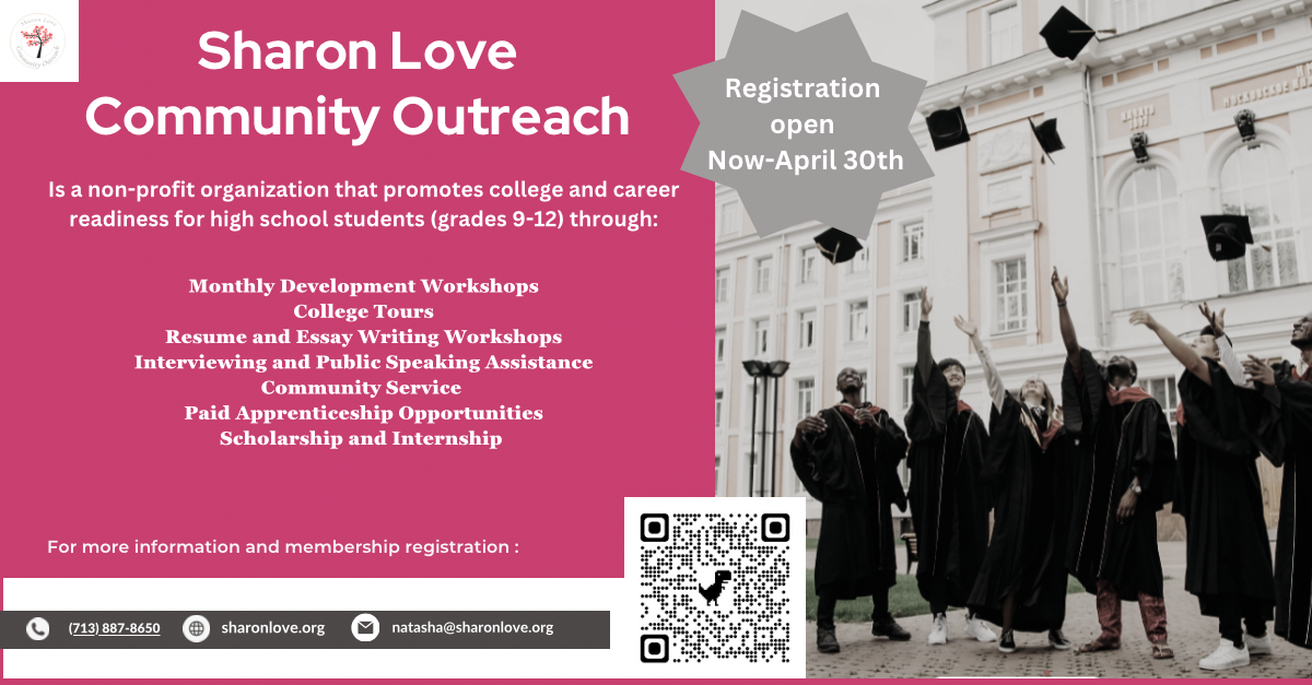 Flyer for Sharon Love Community Outreach Registration deadline