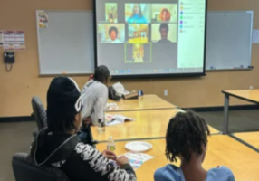 Group of students attending college workshop